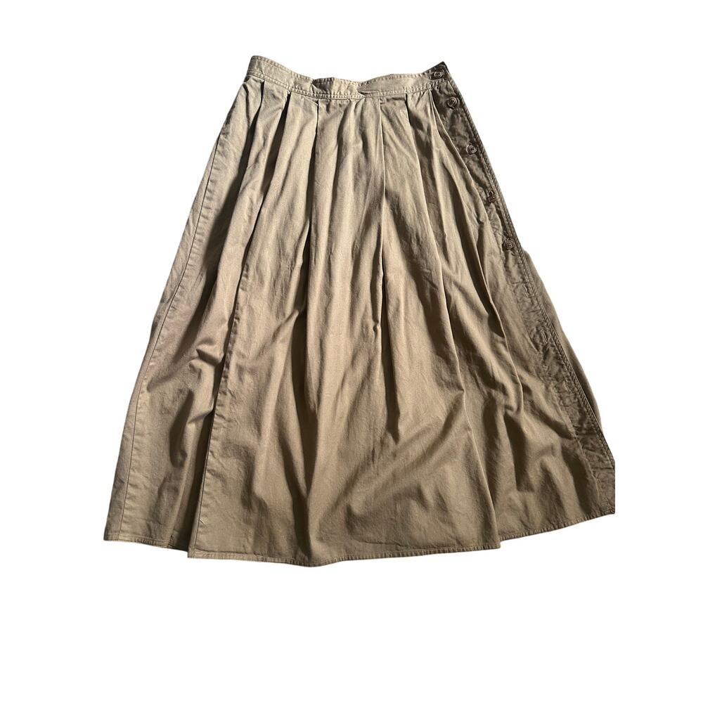 Vintage Claude Cotton Pleated Maxi skirt, Khaki, Size 13/14